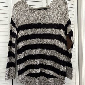 RDI Black and Gray Striped Crew Neck Sweater